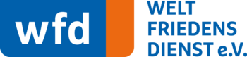 Logo des Weltfriedensdienst e.V. mit blauem und orangem Farbschema und dem Schriftzug 'wfd Welt Friedens Dienst e.V.'