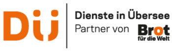 Logo von Dienste in Übersee, Partner von Brot für die Welt, mit orangenen Buchstaben 'Dü' und schwarzem Text.