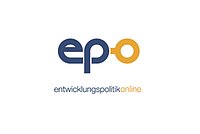 Logo von epo (Entwicklungspolitik online) mit Schriftzug und Symbolen.