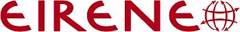 Logo EIRENE - Internationaler Christlicher Friedensdienst e.V. - mit rotem Schriftzug und einem stilisierten Globus als Symbol für internationale Zusammenarbeit.