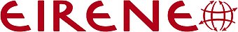 Logo EIRENE - Internationaler Christlicher Friedensdienst e.V. - mit rotem Schriftzug und einem stilisierten Globus als Symbol für internationale Zusammenarbeit.