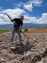 Development worker at work in a field 